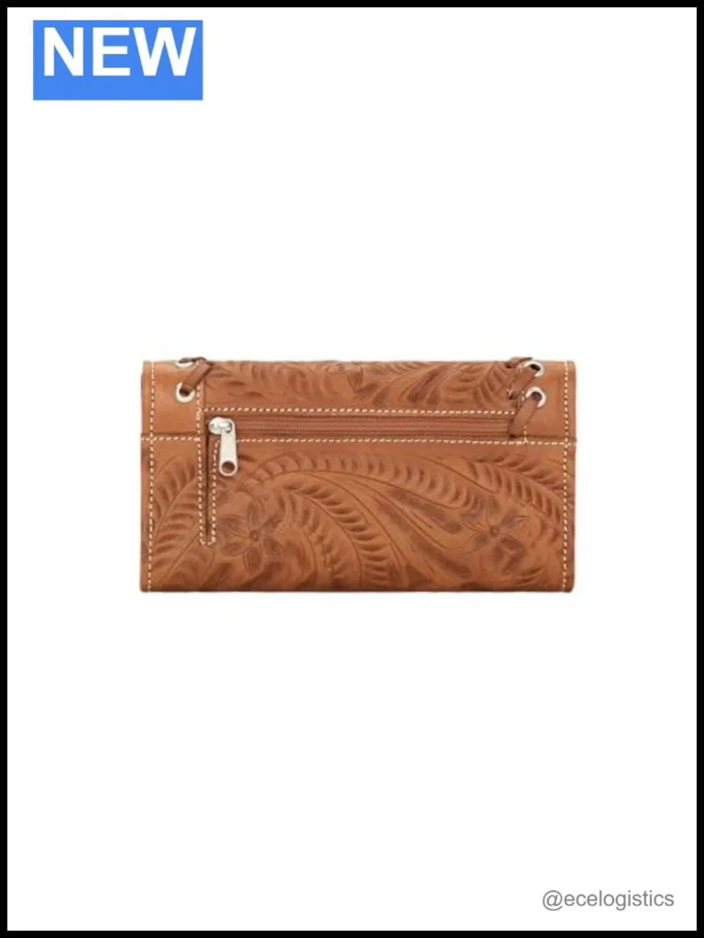 Hand Tooled Genuine Leather Tri-Fold Wallet with Card Slots & ID Holder